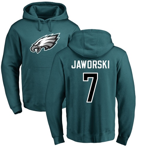 Men Philadelphia Eagles #7 Ron Jaworski Green Name and Number Logo NFL Pullover Hoodie Sweatshirts